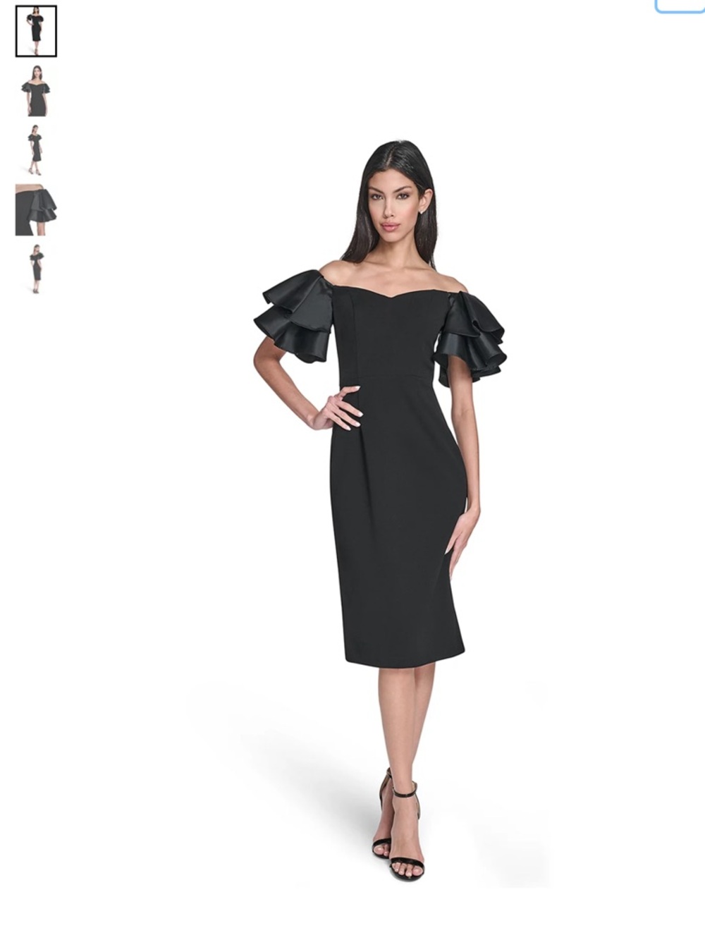 Eliza J Black One-Shoulder Ruffle Sleeve Cocktail Dress
